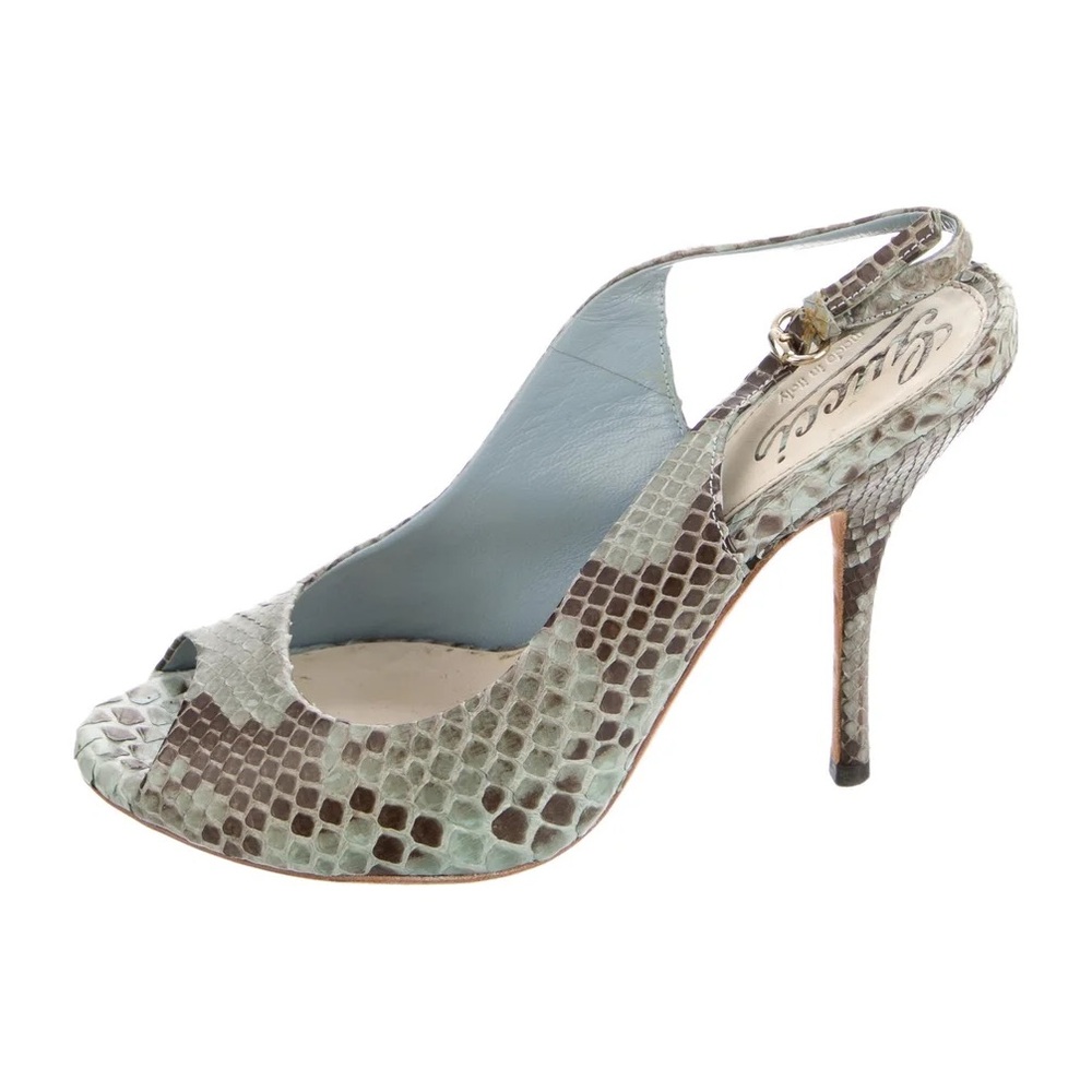 Gucci Snake Print Peep-Toe Heels